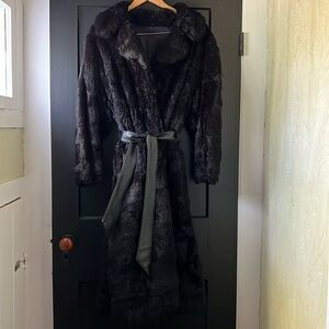 Beautiful soft rabbit fur coat with belt